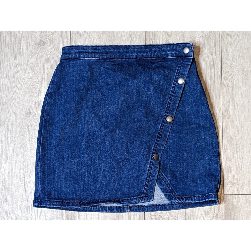 Free People Denim Jean Skirt Size 4 Blue Wrap Snap Front